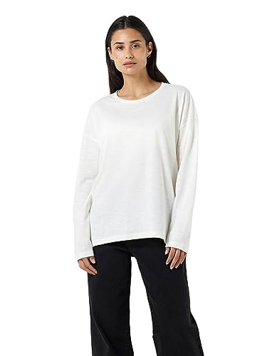 Noisy may Damen Einfarbiges Langarm Shirt Lockeres Basic Stretch Pullover Rundhals Oberteil NMMATHILDE, Farben:Weiß, Größe:L von Noisy may