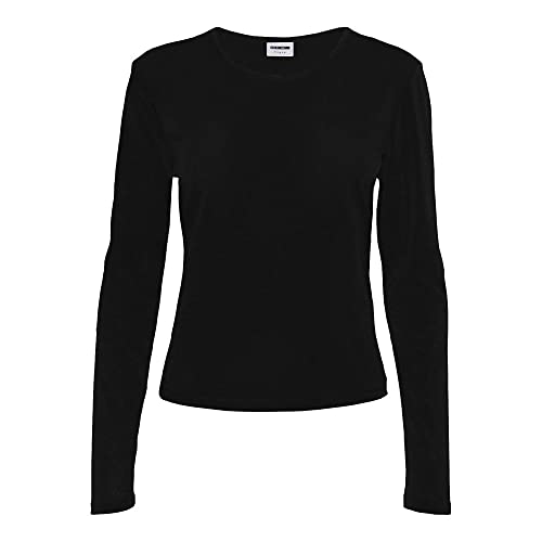 Noisy may Damen Einfarbiges Mesh Langarm Shirt Durchsichtiges Netz Top Stretch Rundhals Oberteil NMJUDITH, Farben:Schwarz-2, Größe:XL von Noisy may