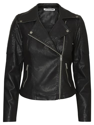 Noisy may Damen Kunstleder Jacke Biker Jacket Übergangsjacke Langarm Shacket PU Coated NMREBEL, Farben:Schwarz-2, Größe:M von Noisy may