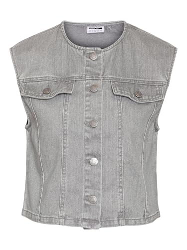 Noisy may Damen Jeansweste ärmellos mit Knopfleiste und Brusttaschen, Farben:Grau, Größe:S von Noisy may