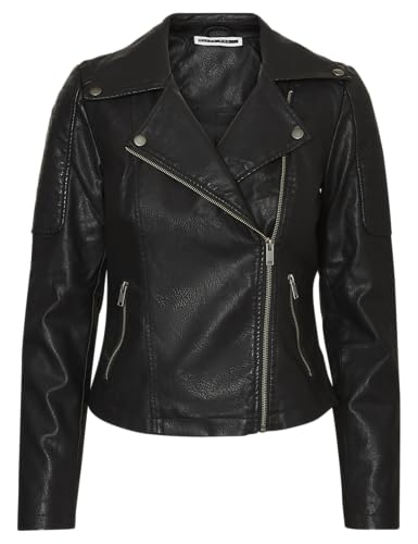 Noisy may Damen Kunstleder Jacke Biker Jacket Übergangsjacke Langarm Shacket PU Coated NMREBEL, Farben:Schwarz-2, Größe:XL von NOISY MAY