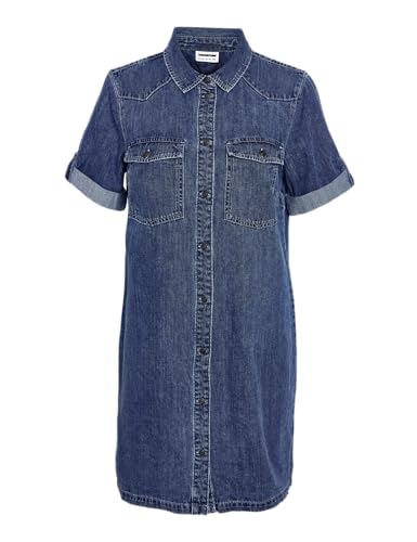 Noisy may Damen Kurzes Denim Jeanskleid Oversize Kurzarm Hemd Design Basic Shirtkleid, Farben:Blau, Größe:XS von Noisy may
