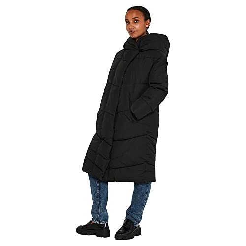 Noisy may Damen Langer Oversize-Daunenmantel mit Kapuze in Schwarz von Noisy may