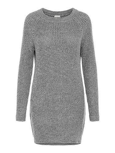 Noisy may Damen Langer Rippstrickpullover mit Rundhalsausschnitt in Mittelgrau-Melange von Noisy may