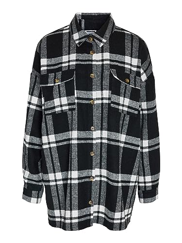 Noisy may Damen Longshirt Bluse Oversized Langarm Shirt Shacket Übergangsjacke NMFLANNY von Noisy may