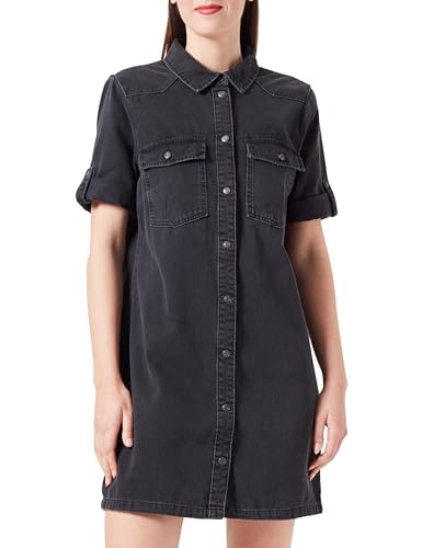 Noisy may Damen Midi Jeans Kleid Denim Dress Modisches Kurzarm Shirtkleid NMNEW, Farben:Schwarz-2, Größe:XL von Noisy may