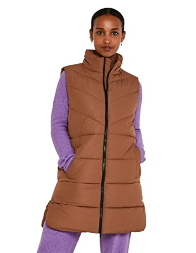 NOISY MAY Damen Winter Weste NMDALCON lange wattierte Puffer Stepp Jacke mit Zip ohne Ärmel, Farben:Braun, Größe:S von Noisy may