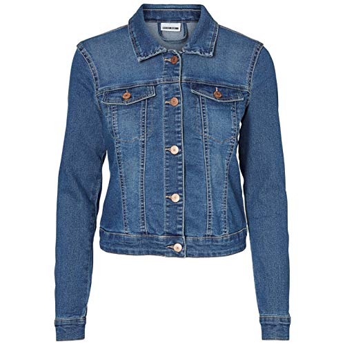 NOISY MAY Damen Kurze Jeansjacke Basic Denim Übergangsjacke Stoned Washed Jacket NMDEBRA, Farben:Blau-2, Größe:XS von Noisy may