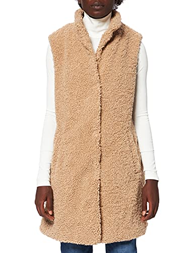 NOISY MAY Damen Lange Kunstfell Weste | Ärmellose Teddy Kunstfell Jacke | Lamm Plüsch ohne Kapuze NMGABI, Farben:Beige, Größe:S von Noisy may