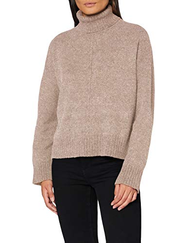 Noisy May Damen Rollkragen Strickpullover | Knitted Basic Stretch Sweater | Langarm mit Schlitzen NMIAN, Farben:Beige, Größe:40 von Noisy may