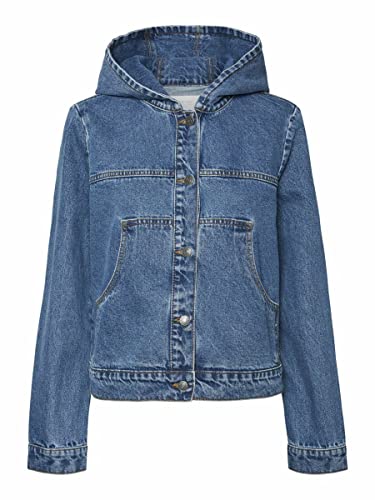 Noisy May Damen Jeansjacke | Denim Übergangs Jacke mit Kapuze | Basic Vintage Langarm NMMAJA, Farben:Blau, Größe:XS von Noisy may