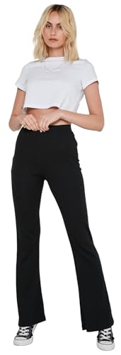 Noisy may Damen Flare Hose mit elastischem Bund und ausgestelltem Bein, Farben:Schwarz, Größe:L von NOISY MAY