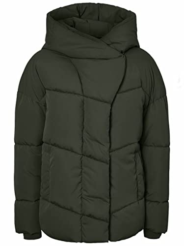 NOISY MAY Damen Kurze Puffer Jacke | Warm Winter mit Schalkragen Kapuze | Oversized Stepp Blouson NMTALLY, Farben:Grün, Größe:38 von Noisy may