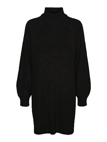 Noisy May Damen Langarm Strickkleid | Regular Fit Mini Pullover Dress | Rundhals Stehkragen Shirt NMTIMMY, Farben:Schwarz, Größe:S von Noisy may