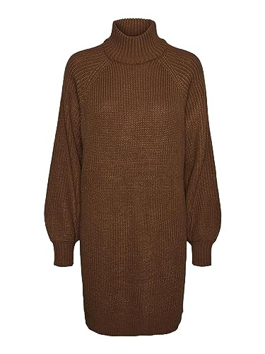 Noisy May Damen Langarm Strickkleid | Regular Fit Mini Pullover Dress | Rundhals Stehkragen Shirt NMTIMMY, Farben:Braun, Größe:L von Noisy may