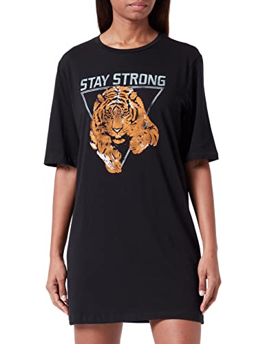 Noisy may Damen NMZODIAC 2/4 Sleeve TOP FWD S Nachthemd, Black/Print:Stay Strong Tiger, M von Noisy may