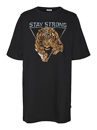 NOISY MAY Damen NMZODIAC 2/4 Sleeve TOP FWD S Nachthemd, Black/Print:Stay Strong Tiger, S von Noisy may