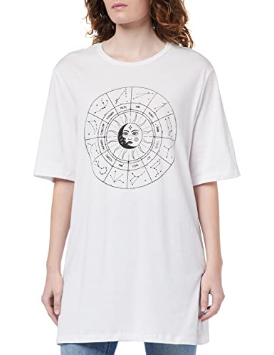 NOISY MAY Damen NMZODIAC 2/4 Sleeve TOP FWD S Nachthemd, Bright White/Print:Moon and Sun, M von Noisy may