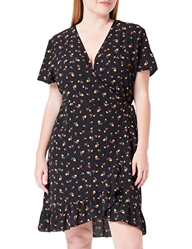 Noisy may Damen Nmclara Bianca S/S Wrap Dress Curve Kleid, Black/Aop:flower, 46 EU von Noisy may