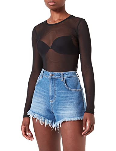 Noisy may Damen Einfarbiges Mesh Langarm Shirt Durchsichtiges Netz Top Stretch Rundhals Oberteil NMJUDITH von Noisy may