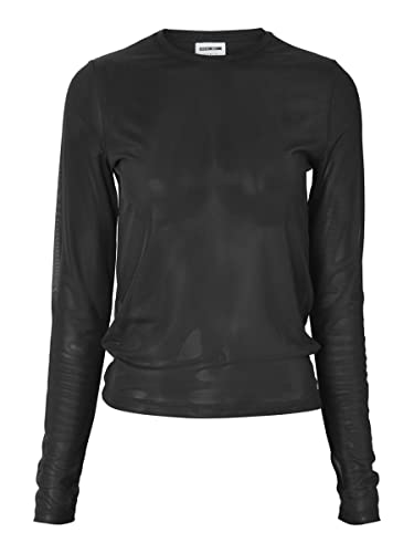 Noisy may Damen Einfarbiges Mesh Langarm Shirt Durchsichtiges Netz Top Stretch Rundhals Oberteil NMJUDITH von Noisy may