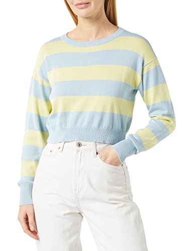 Noisy may Damen Nmzoe L/S O-neck Crop Knit Noos Pullover, Cerulean/Detail:pale Lime Yellow, M EU von Noisy may