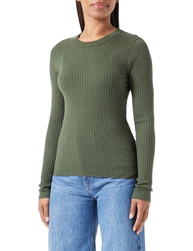 Noisy may Damen Rundhals Strickpullover Slim Fit Stretch Sweater Basic Langarm Shirt Gerippt NMSHIP, Farben:Grün,Größe Damen:M von Noisy may