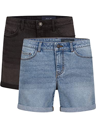 Noisy may Jeans Shorts Damen High Waist BeLucky 2er Pack Kurze Hose Bermuda Shorts Hotpants Sommer Basic Denim Stretch Blau Schwarz M, Größe:M, Farbe:Dark Grey & Light Blue (27028348) von Noisy may