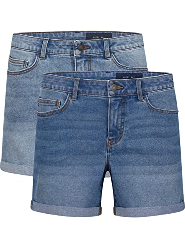 Noisy may Jeans Shorts Damen High Waist BeLucky 2er Pack Kurze Hose Bermuda Shorts Hotpants Sommer Basic Denim Stretch Blau Schwarz M, Größe:M, Farbe:Light Blue & Medium Blue (27028348) von Noisy may