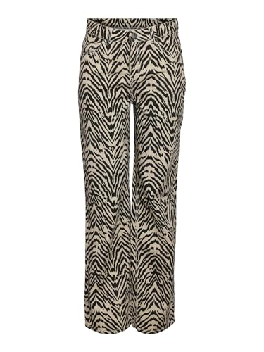 Noisy may Damen Straight Fit Jeans Zebra-Print Denim Hose Hohe Taille Reißverschluss Baumwolle, Farben:Creme, Größe:30W / 30L, Beinlänge:L30 von Noisy may