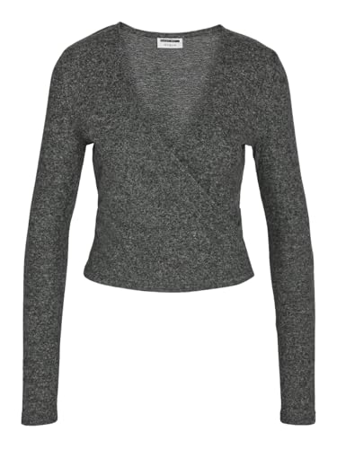 Noisy may Damen Top V-Neck Wrap Langarm Regular Fit Wickellook Bequem Elegant, Farben:Dunkelgrau, Größe:XS von Noisy may