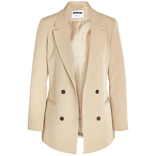 Noisy may Eleganter Blazer Tailliert mit Taschen Langer Basic Cardigan Business Jacke Mantel NMVIVIAN, Farben:Beige,Größe Damen:XS von Noisy may
