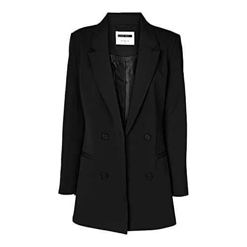 Noisy may Eleganter Blazer Tailliert mit Taschen Langer Basic Cardigan Business Jacke Mantel NMVIVIAN, Farben:Schwarz,Größe Damen:L von Noisy may