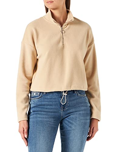 Noisy May Damen Kurzer Fleece Pullover | Rundhals Half Zip Shirt Longsleeve | Einstellbarer Bund NMMISSER, Farben:Beige, Größe:L von Noisy may