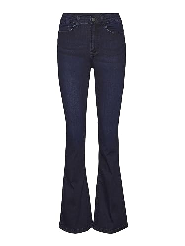 Noisy May Damen Flared Schlag Jeans | High Waist Denim Stretch Hose | Wide Vintage Pants NMSALLIE, Farben:Dunkelblau, Größe:25W / 30L von Noisy may