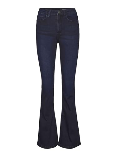 Noisy May Damen Flared Schlag Jeans | High Waist Denim Stretch Hose | Wide Vintage Pants NMSALLIE, Farben:Dunkelblau, Größe:26W / 30L von Noisy may