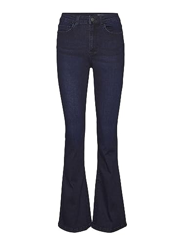 Noisy May Damen Flared Schlag Jeans | High Waist Denim Stretch Hose | Wide Vintage Pants NMSALLIE, Farben:Dunkelblau, Größe:28W / 30L von Noisy may