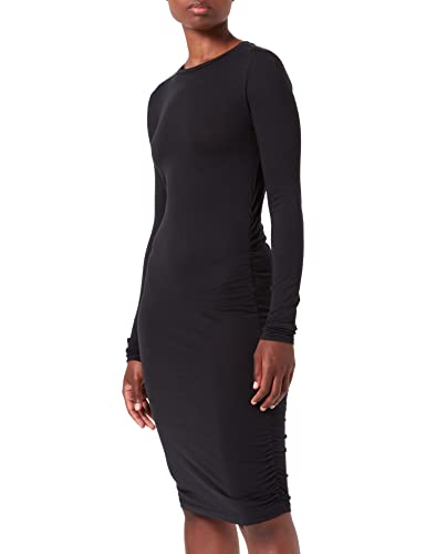 Noisy May Damen Enges Stretch Mini Kleid | Langarm Dress Party Jumper | Gerafftes Shirt Kleid NMAPRIL, Farben:Schwarz, Größe:M von Noisy may