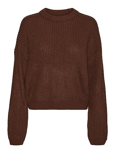 Noisy May Damen Kurzer Strickpullover | Knitted Basic Stretch Sweater | Langarm Rundhals Shirt NMTIMMY, Farben:Dunkelbraun, Größe:S von Noisy may