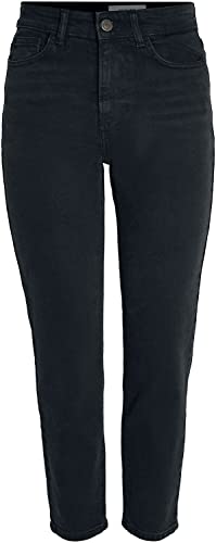 Noisy May Damen Straight Fit Cropped Jeans High Waist Denim Stretch Hose Raw Wash Pants NMMONI, Farben:Schwarz, Größe:26W / 32L, Z-Länge:L32 von Noisy may
