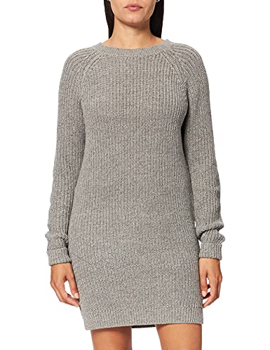 Noisy may Damen Langer Rippstrickpullover mit Rundhalsausschnitt in Mittelgrau-Melange von Noisy may