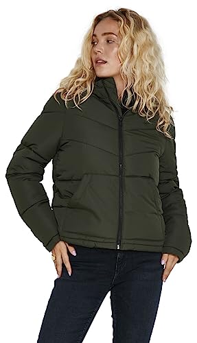 Noisy May Damen Puffer Jacke | Warme Stepp Winter Jacket mit Kapuze | Wattierter Blouson NMDALCON, Farben:Grün, Größe:34 von Noisy may