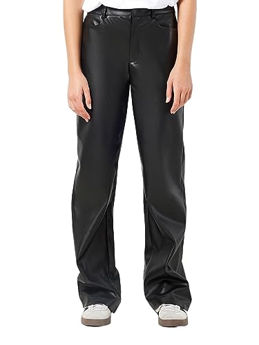 Noisy may Kunstleder Hose Straight Leg High Waist Pants PU Coated Beschichtet Bootcut NMANDY, Farben:Schwarz,Größe Damen:L von Noisy may