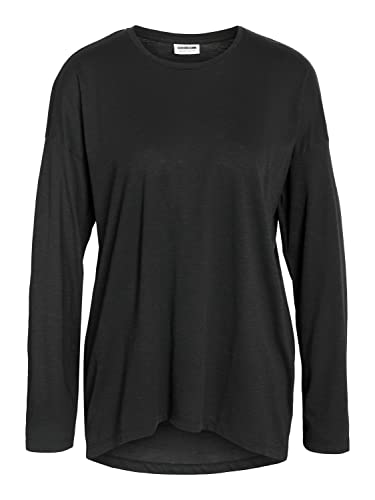Noisy may Langarm Basic Rundhals Shirt Übergröße Curvy Meliertes Oberteil Einfarbig NMMATHILDE, Farben:Schwarz,Größe Damen:44 von Noisy may