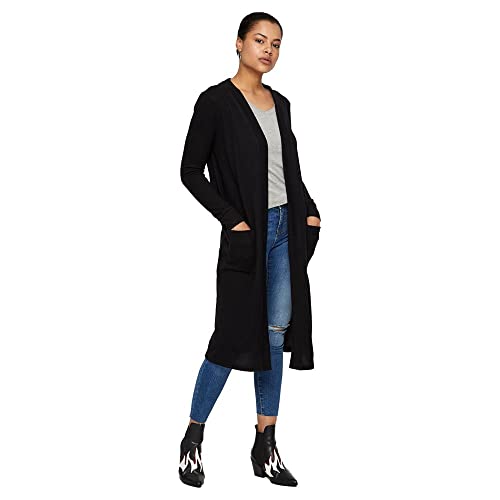 Noisy may Langer Einfarbiger Cardigan Langarm Basic Stretch Strick Jacke mit Vordertaschen NMCITY, Farben:Schwarz,Größe Damen:XL von NOISY MAY
