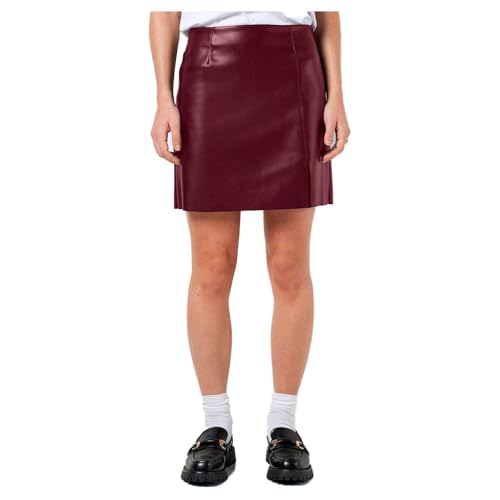 Noisy may Minirock - Figurbetonter Lederimitat-Rock mit seitlichem Schlitz, Farben:Weinrot, Größe:L von Noisy may