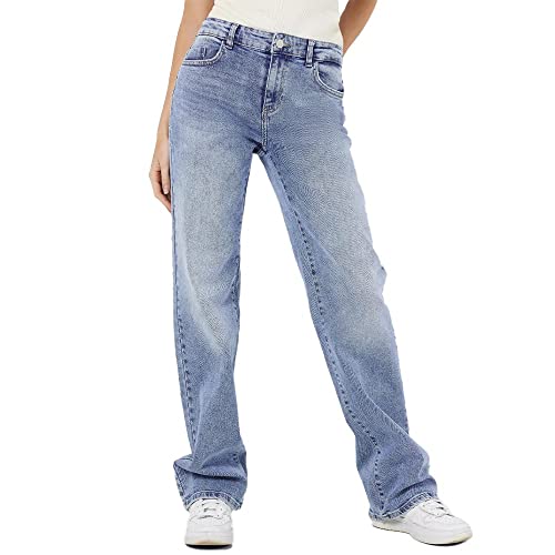 Noisy may Damen Wide Leg Jeans Normal Waist Straight Denim Stretch Hose Stoned Design NMYOLANDA, Farben:Blau, Größe:30W / 30L, Beinlänge:L30 von NOISY MAY
