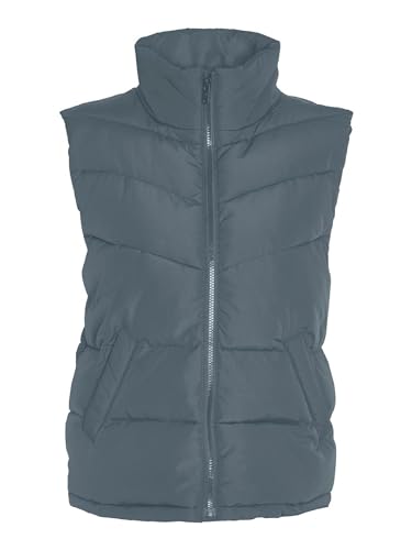 Noisy may Puffer Weste Wattierte Stepp Übergangsjacke ohne Kapuze Basic ohne Ärmel NMDALCON, Farben:Grau,Größe Damen:S von Noisy may