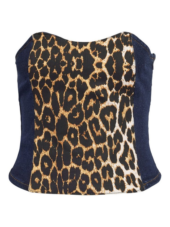 Noisy may Shirttop Corset Trapezausschnitt Extra Slim Fit NMSURE S/L LEOPACTH DENIM CORSET FO048DB von Noisy may