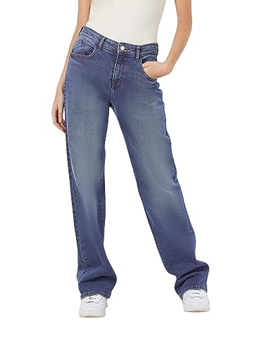 Noisy may Straight Fit Jeans Regular Waist Denim Weite Hose mit Reißverschluss NMYOLANDA, Farben:Blau,Größe Damen:W26 L32,Z - Länge L30/32/34/36/38:L32 von Noisy may